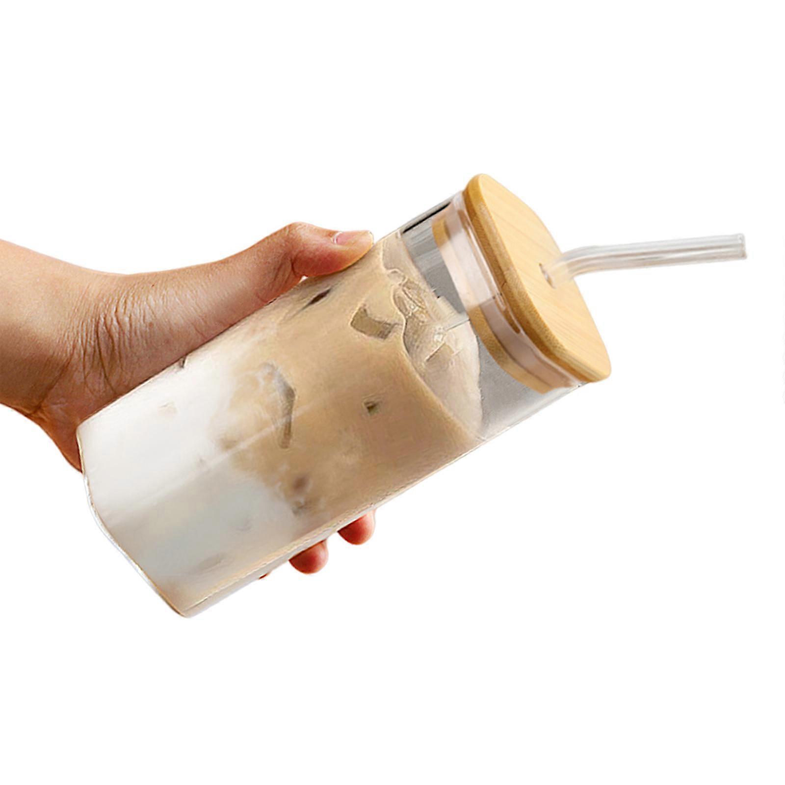 Beverage Cups Glasswares Glass Drinkware Straw Cups Unique Drinking Cup with Lid and Straw Suitable for Various Occasion Multicolor