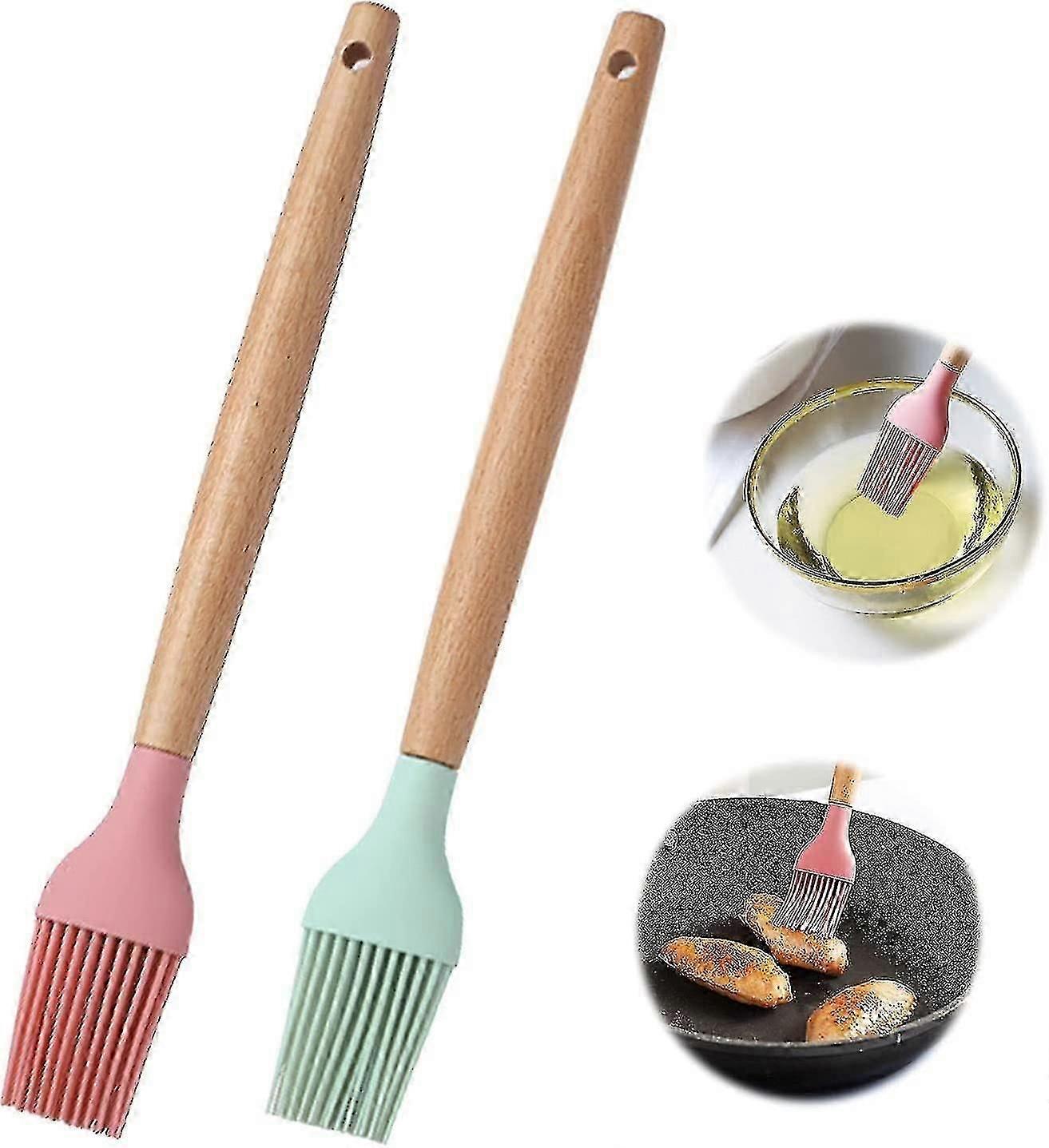 Set Of 2 Silicon Basting Brush - High Temperature Resistance Silicone Grill Brush Soft Bristles Kitchen Silicon Brush Easy To Clean Suitable For Sauce