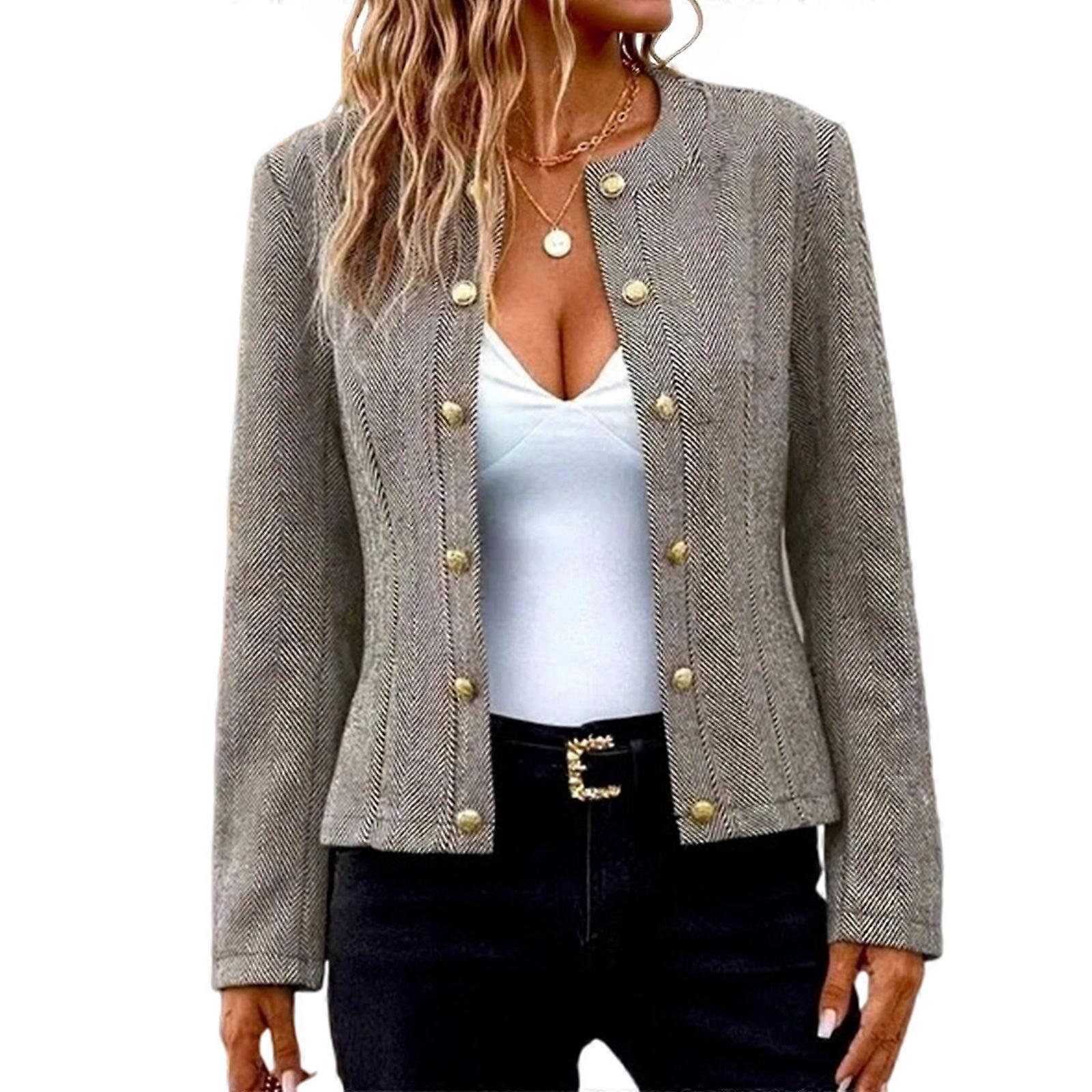 Autumn Women's Long-Sleeved Open-Front Blazer  Khaki XL