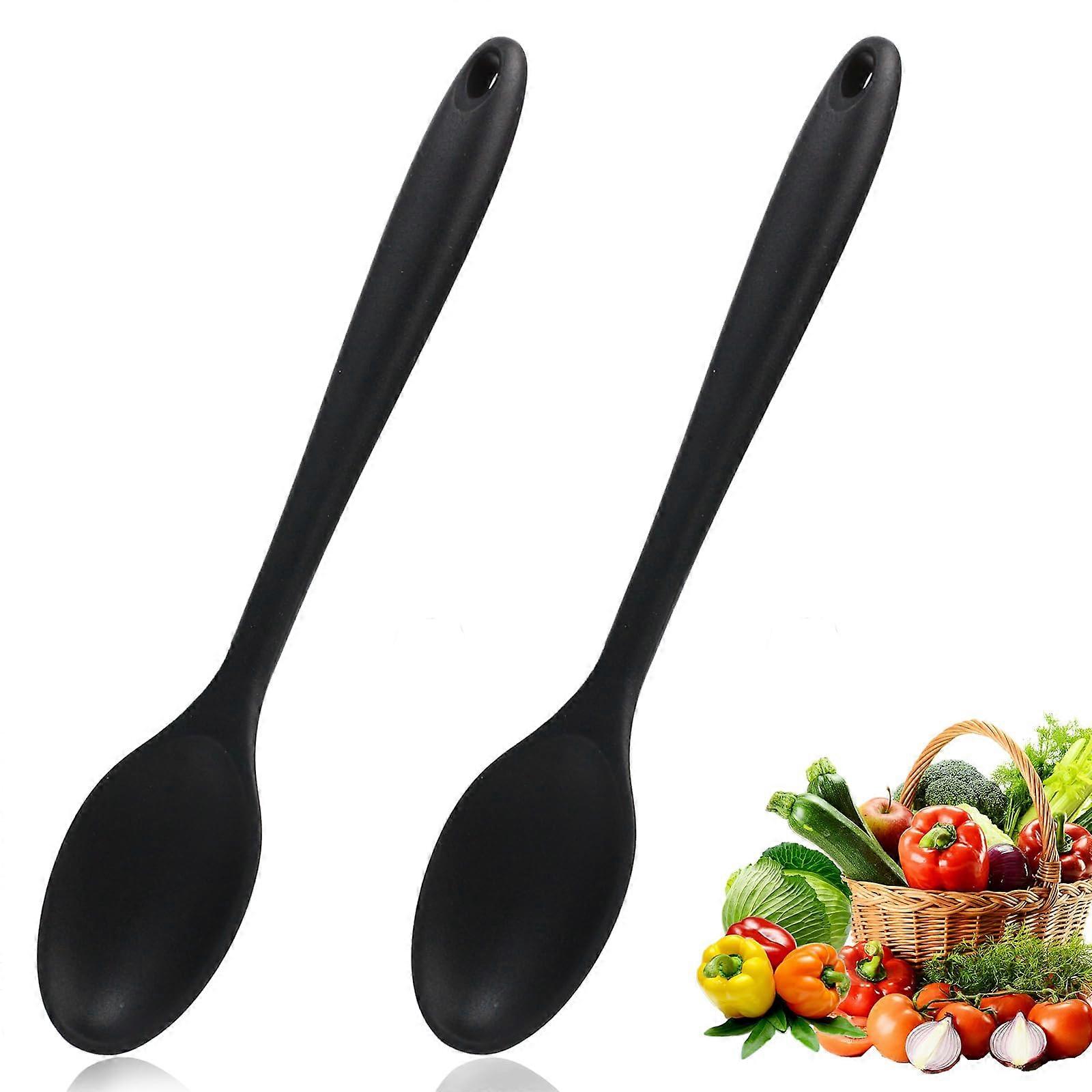 2 Pack Large Silicone Cooking Spoons Heat Resistant Nonstick Serving Soup Utensils for Stirring Mixing Baking