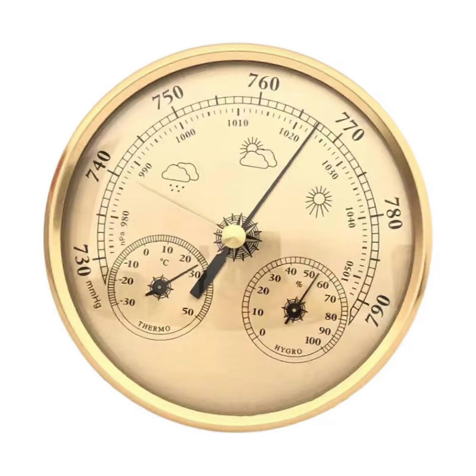 Analog Weather Station with Gold Dial Barometer Thermometer Hygrometer for Indoor Outdoor Use