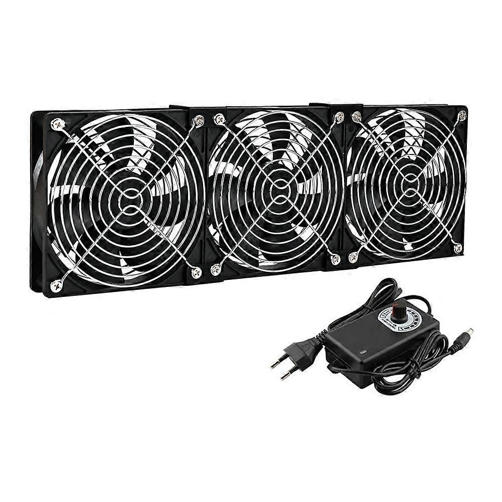 3x120mm Computer Fan with AC 100V-240V Speed Controller for Cabinet Cooling Server Workstation Cooling EU Plug