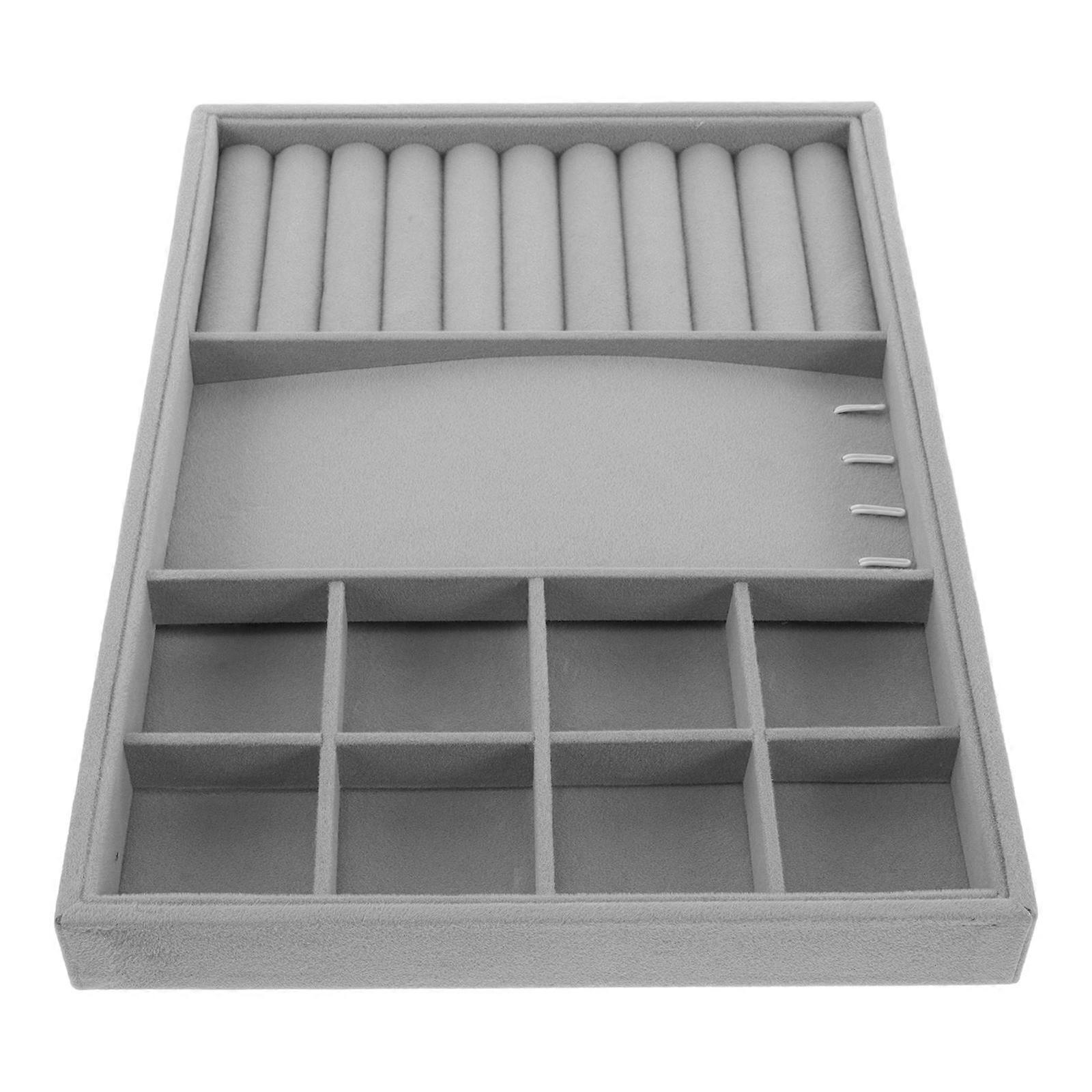 Jewelry Organizer Tray for Table Drawer Stackable Grey Storage Inserts with Ring Display for Women