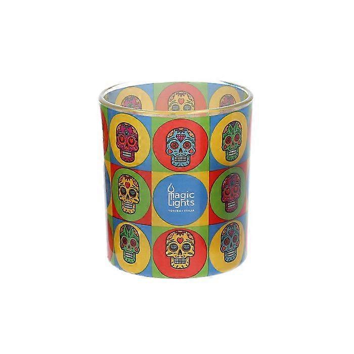 Vela de Cristal Pop Art ø7,5cm H8,4cm Calavera Magic Lights.