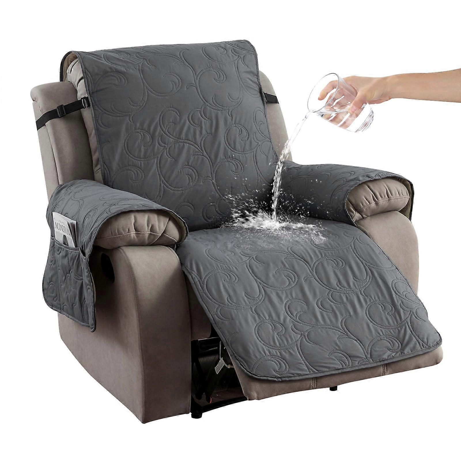Waterproof Recliner Chair Cover for Pets with Non Slip Backing, Washable Sofa Protector 23in Dark Gray