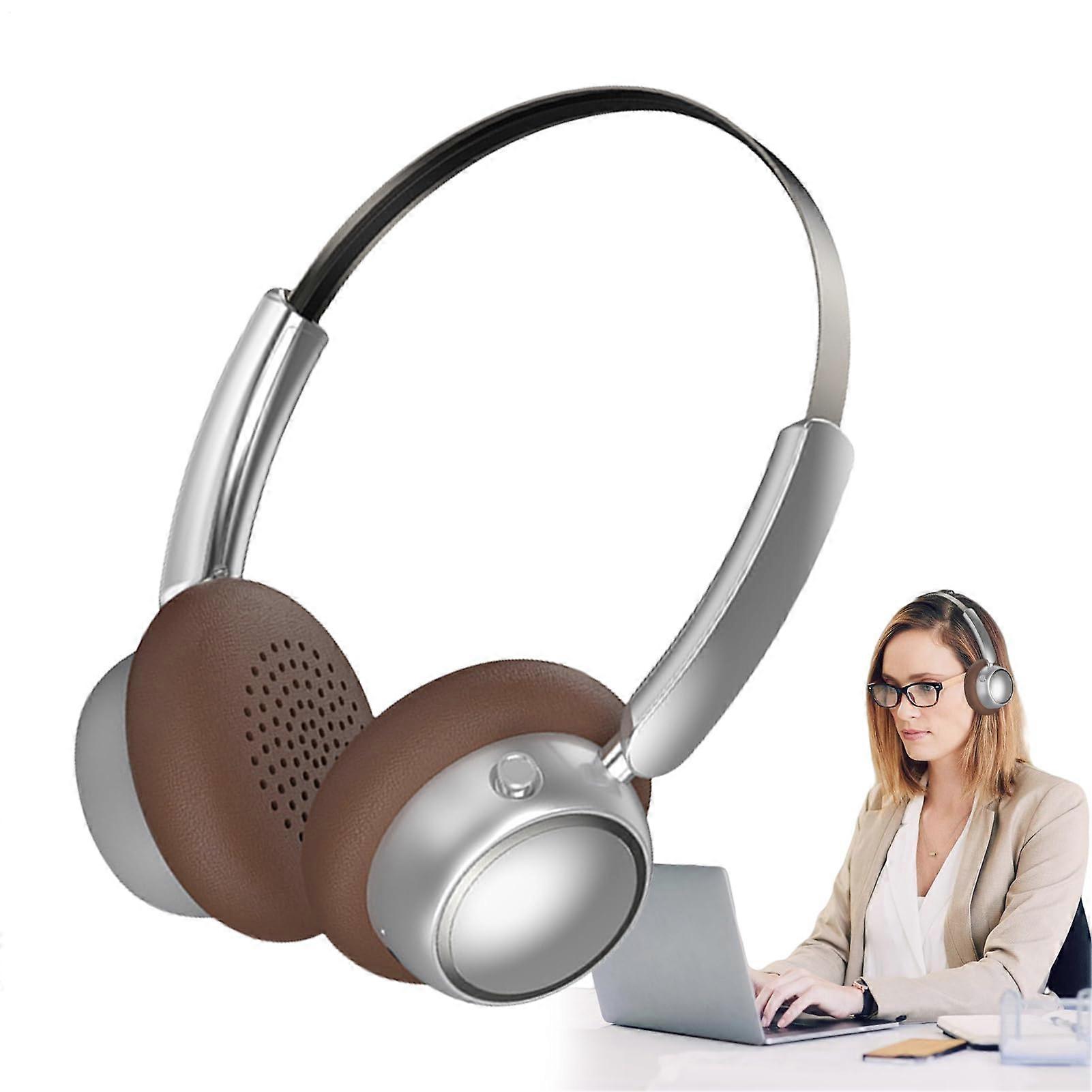 Wireless Headset Over Ear Noise Canceling Retro Design Brown Video Watching