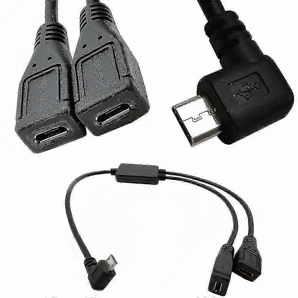 5-Pin Micro USB Y Splitter Cable, Angled Left/Right Connector, Charging and Data Transfer Cord