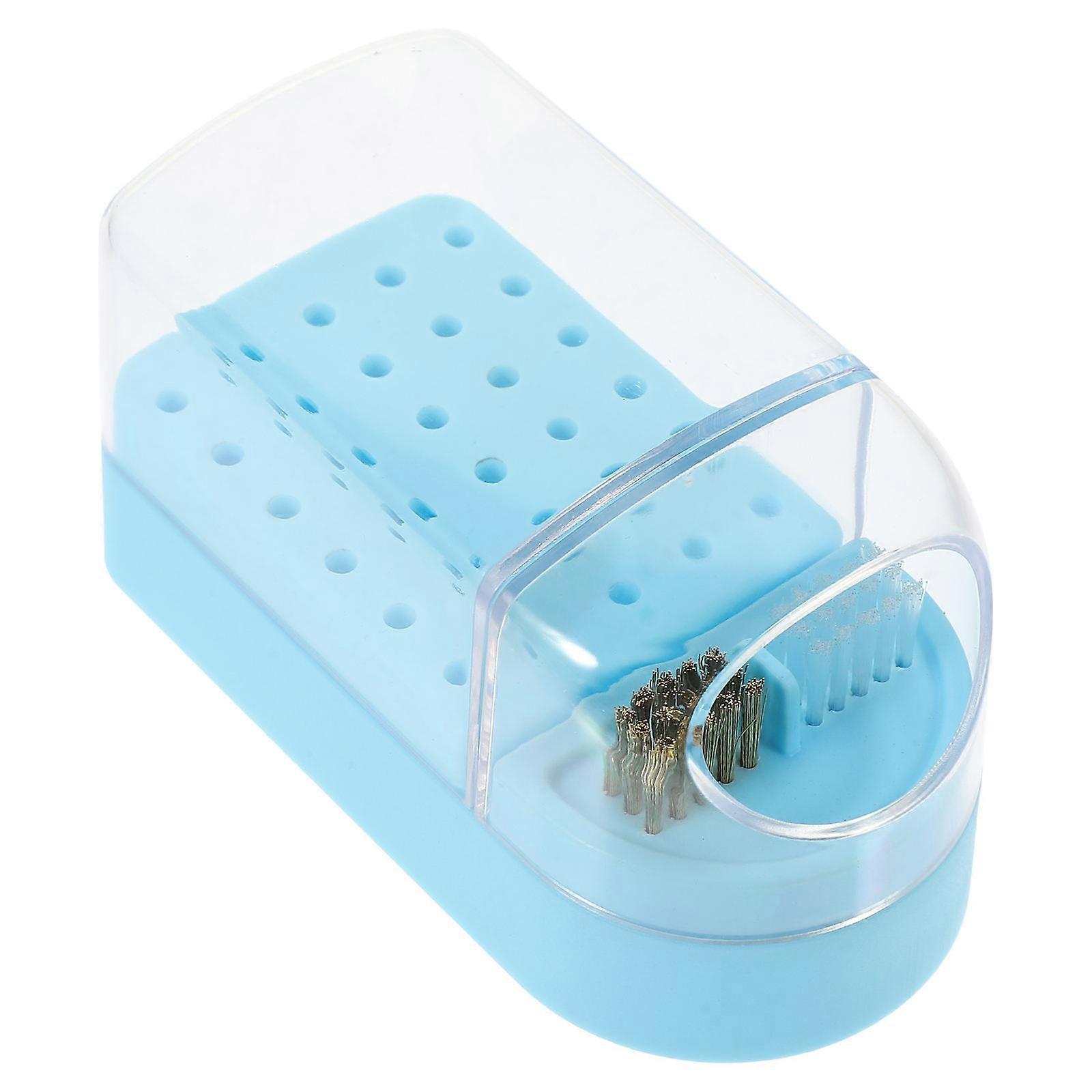 Nail Drill Bits Storage Box for Organizing 2Pcs Transparent Blue Plastic Holder