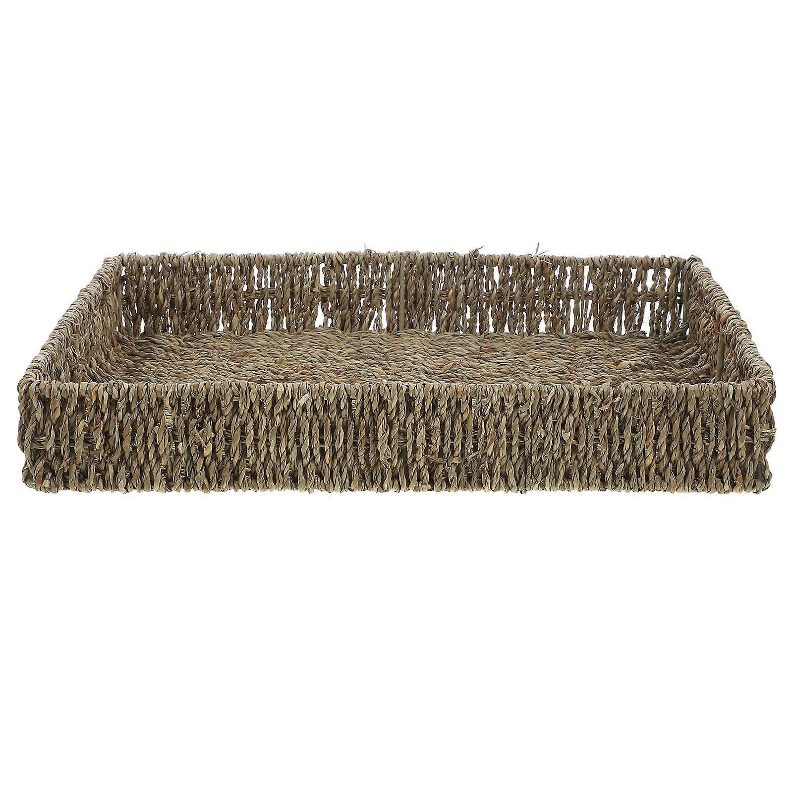 Seaweed Baskets For Storage Rectangular Basket Multi Functional Fruit Storage Light Brown 38X27.5CM 6CM Height 1Pc