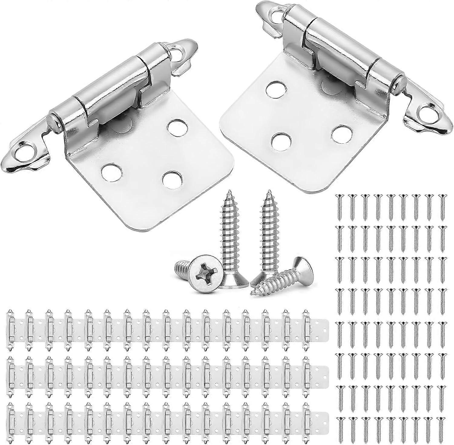 50PCS Brushed Nickel Self Closing Cabinet Hinges with Screws Rust Resistant Surface Mount Set