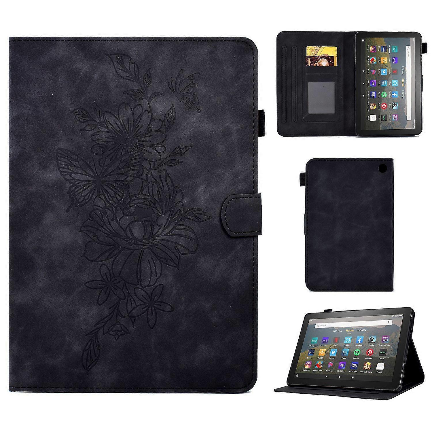 Butterfly Flower Pattern Imprinted Leather Case for Amazon Fire 7 (2022), Stitching Line Full Protec