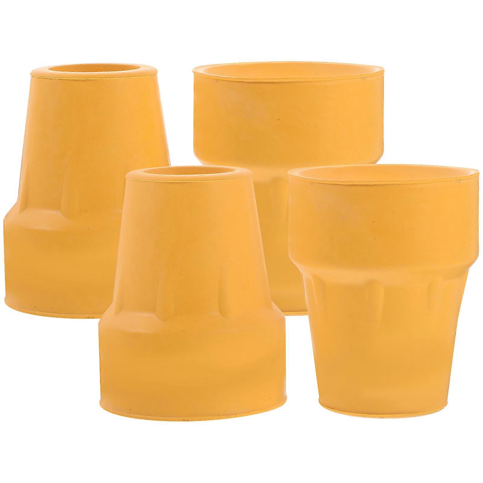 Nonstick Cane Tips for Walking Pole Use 4Pcs Yellow Rubber Protectors