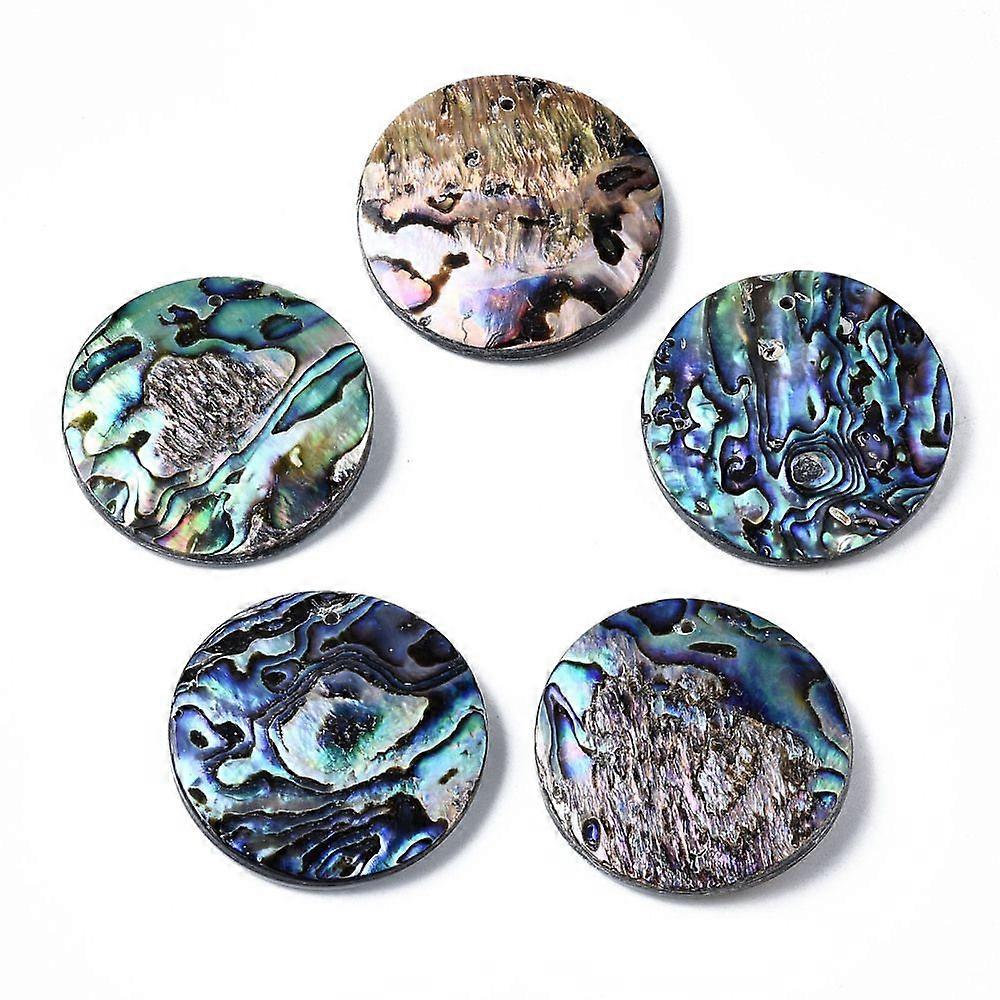 Natural Abalone Shell/Paua Shell Pendants with Freshwater Shell Flat Round 40x6~8mm Hole: 1.4mm