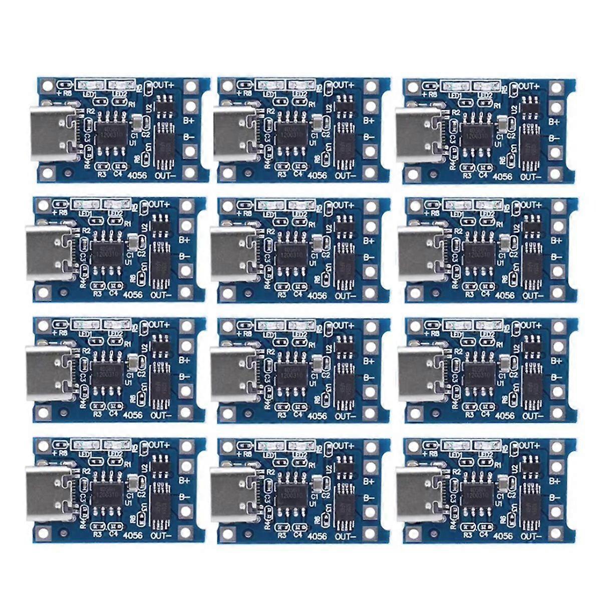 12Pcs Type-C 18650 Lithium Battery Charger Module 5V 1A Charging Board with Dual Protection Function