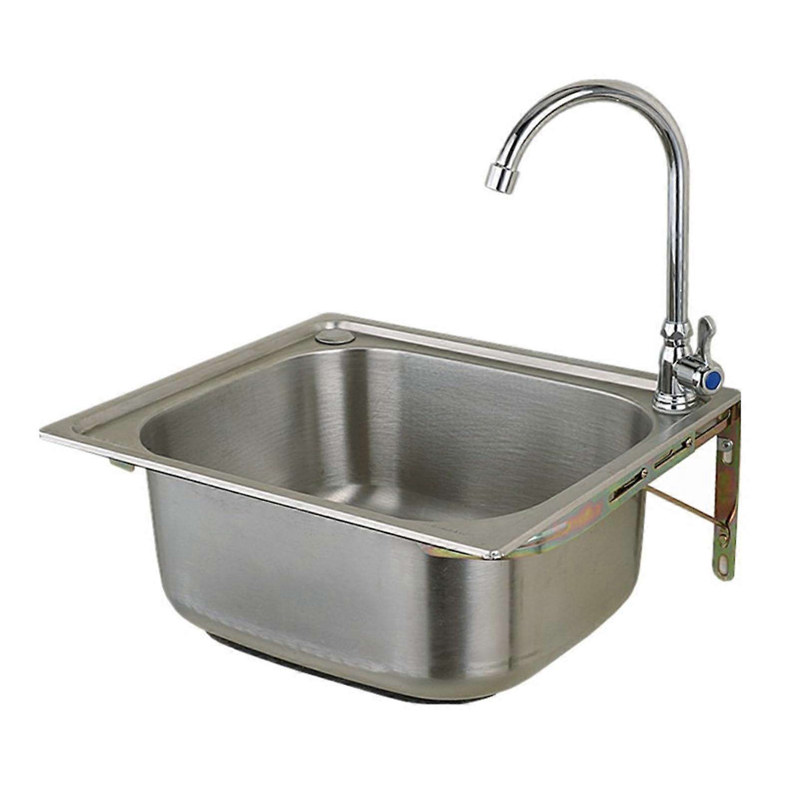 Single Bowl Stainless Steel Wall Mounted Kitchen Sink with Cold Faucet, Rectangular EasyClean 42x37cm