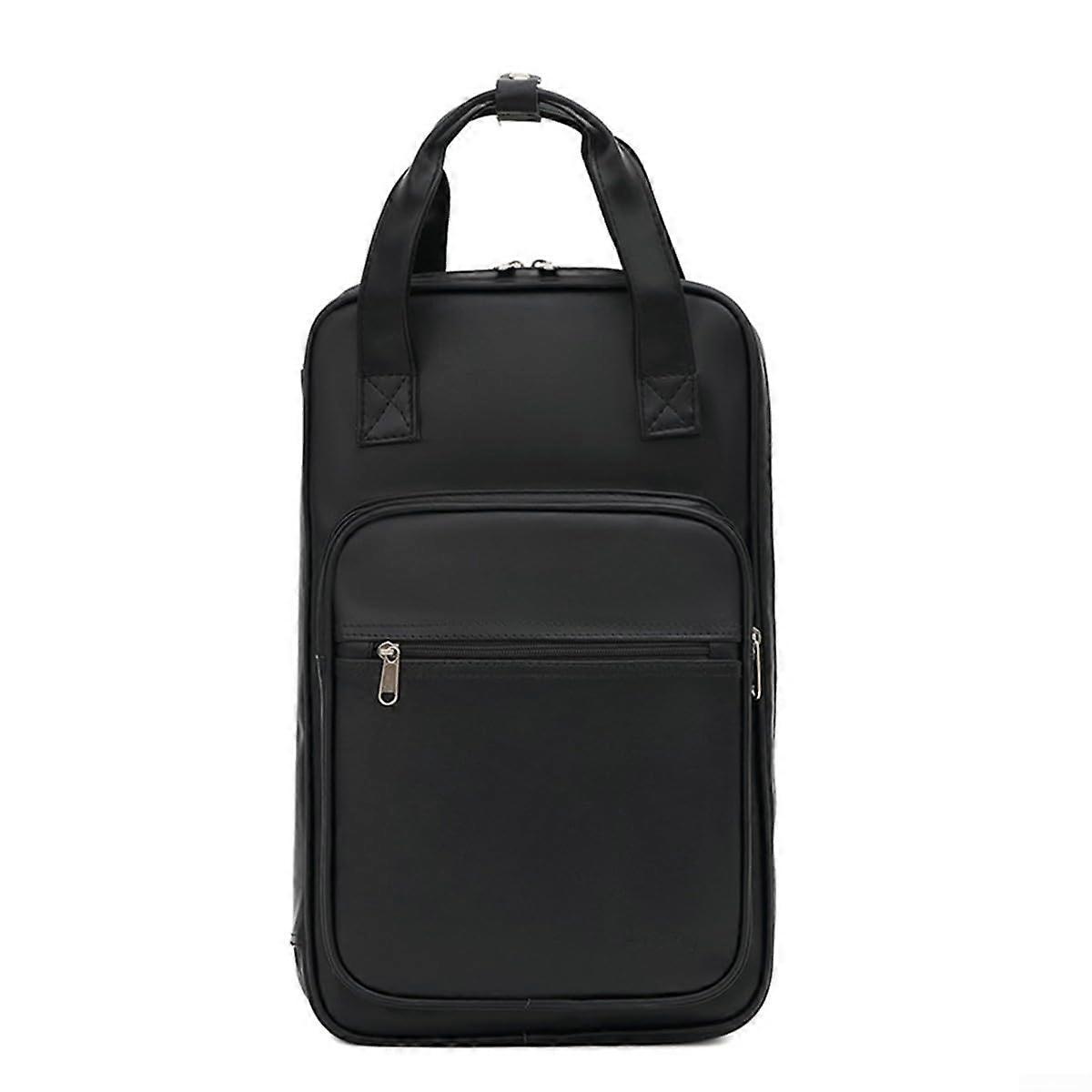 Drumstick Backpack PU Leather WaterResistant Bag with Multiple Pockets for Percussion Gear Black