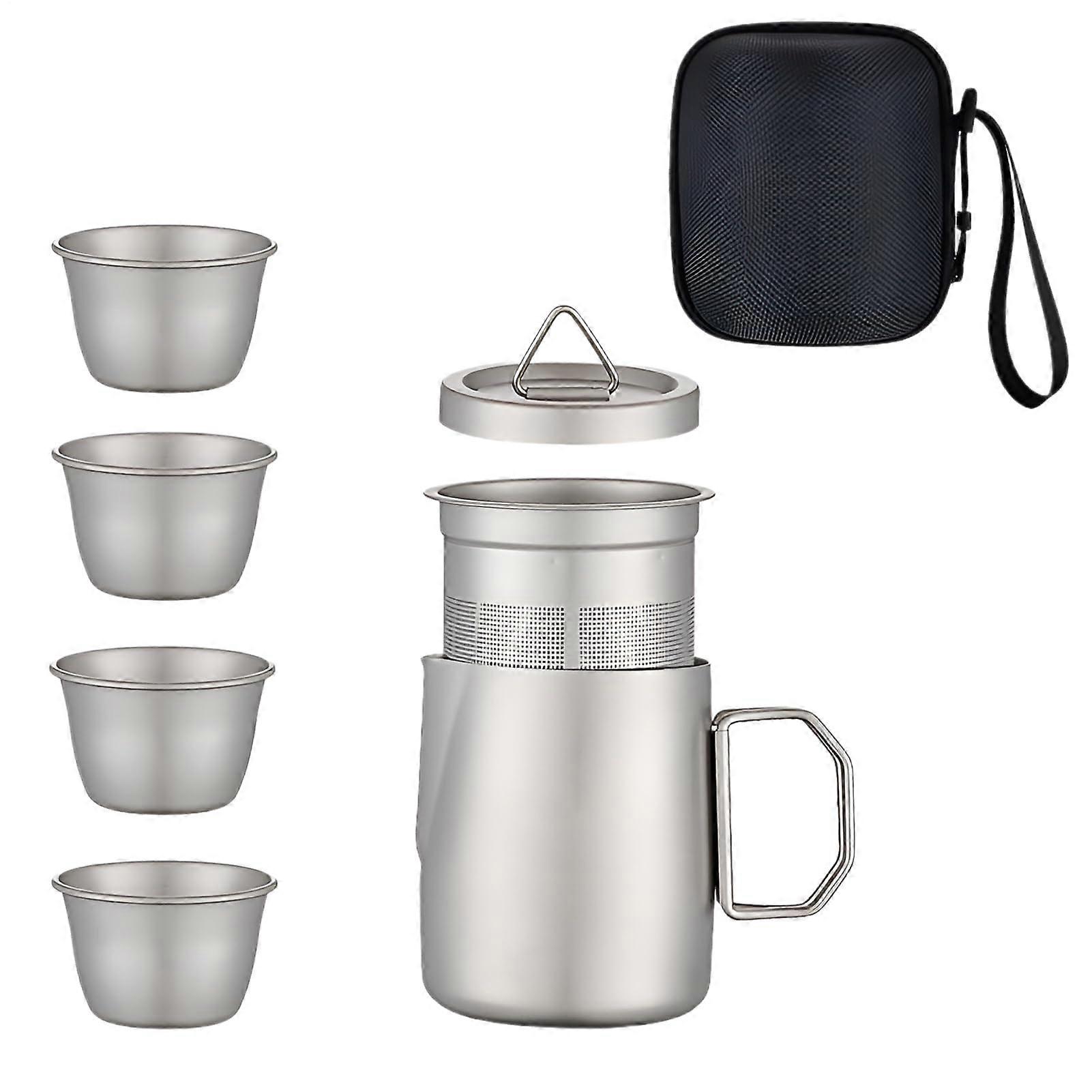 Titanium Tea Set 4pcs with Infuser for Fast Separation, Travel Camping Outdoor Brewing Kit