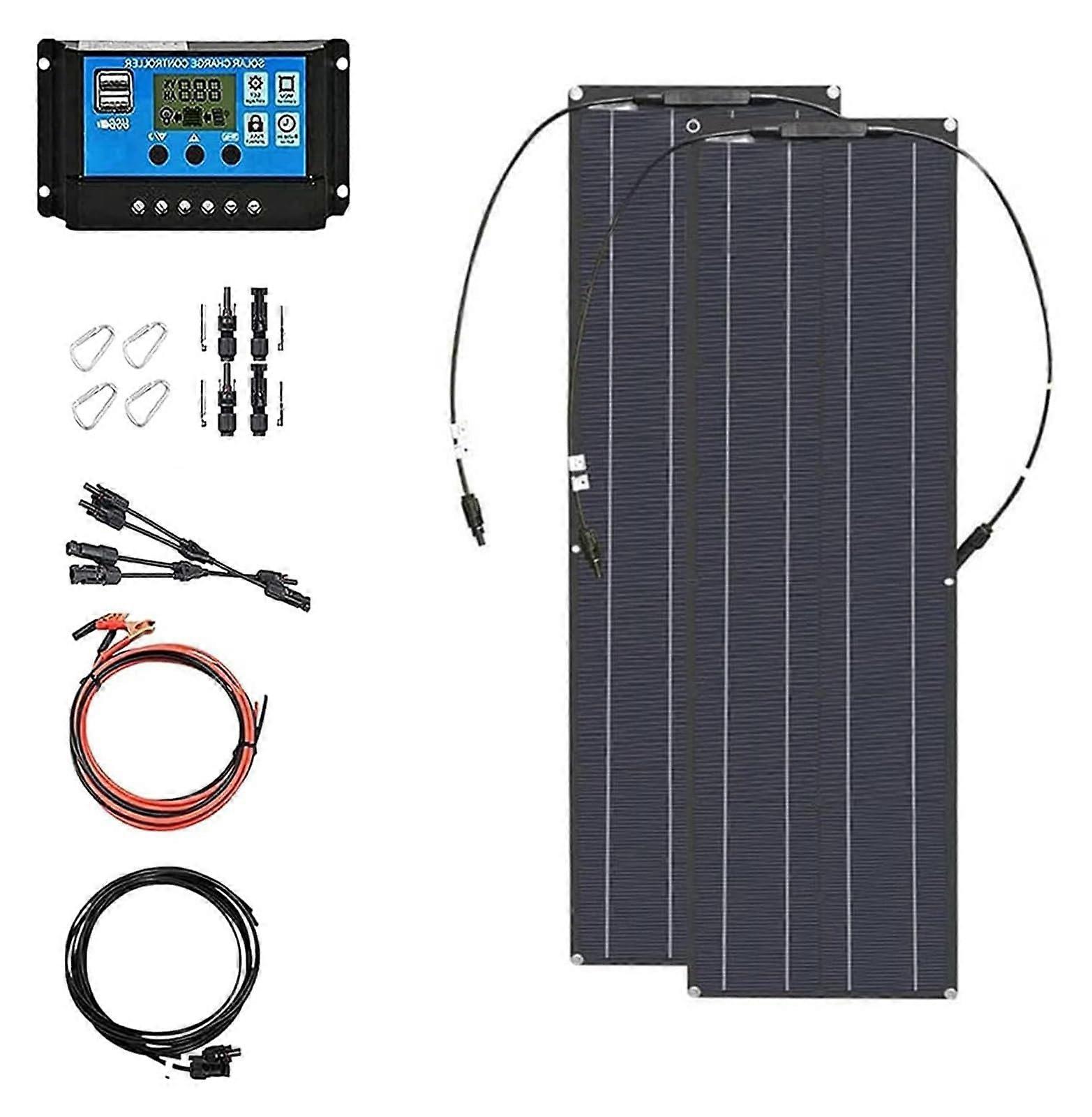 Flexible Monocrystalline Solar Panel Kit with Controller, Efficiency Weatherproof Charger for Camping, RV, Boat