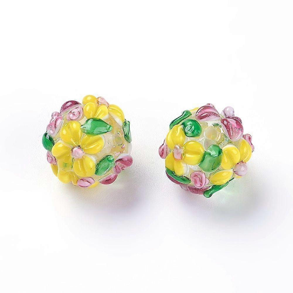 Handmade Bumpy Lampwork Beads Round Yellow 14~15mm Hole: 1.5~1.6mm