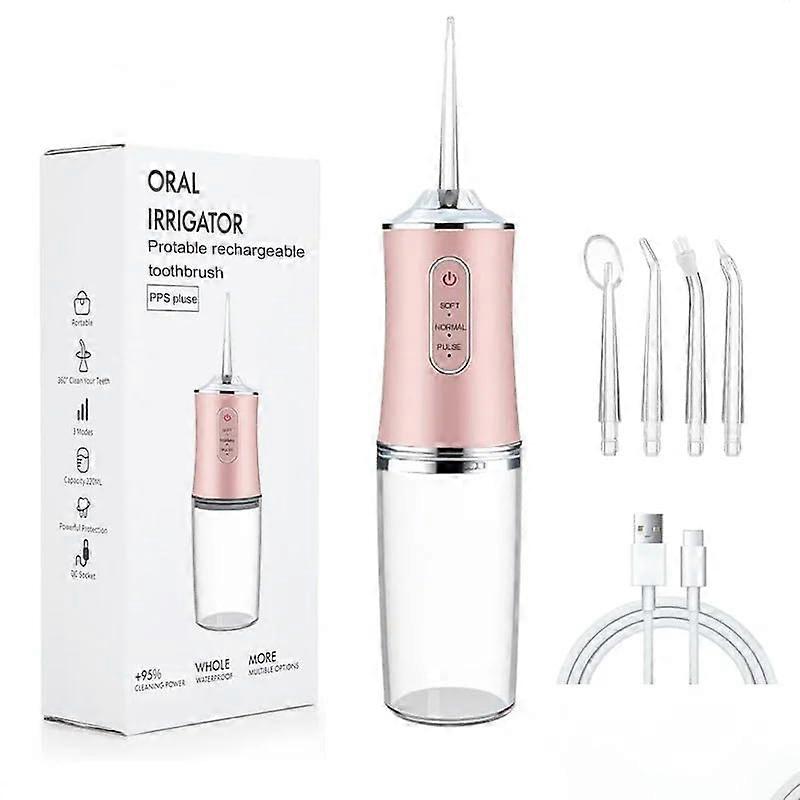 Water Flosser Cordless Oral Irrigator Pink with 0.6mm Jet 30–120PSI IPX7 Waterproof 3 Modes