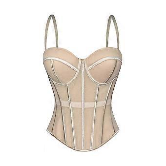 Korsetttopper for kvinner, fest, bustier-topp, ermeløs, justerbare stropper, topper med kroker bak, hudfarge