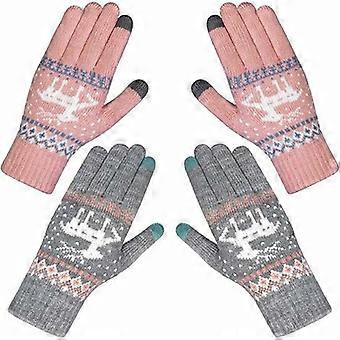 Pairs Women Winter Touchscreen Gloves Warm Knitted Thermal Gloves Thicken Plush Lining Touchscreen Wrist Gloves for Smartphone Cycling, Set 2
