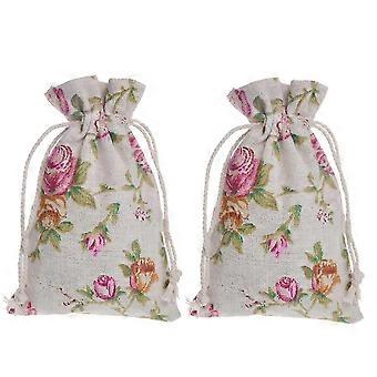 Multi Floral Cotton Linen Drawstring Bag for Cosmetic Storage 60Pcs