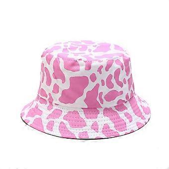 Unisex Pink Cow Pattern Print Bucket-Hat Double-Side-Wear Reversible Fisherman-Cap