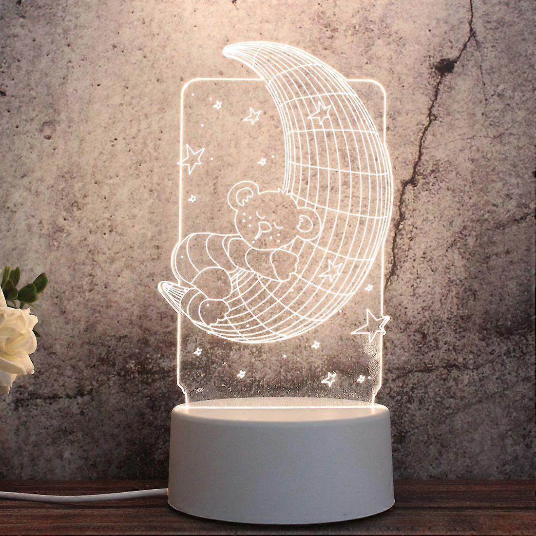 White Base Creative 3D Tricolor LED Decorative Night Light, Button Plug Version Moon Bear