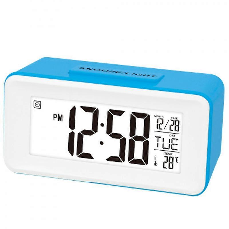 Red rectangular electronic clock for bedside, bedroom, student use, with temperature and date functions.