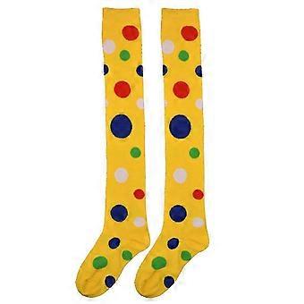 1 par clown cosplay strumpor prickmönster över knähöga strumpor långa strumpor festklädsel kompatibel med dansstrumpor (gul)