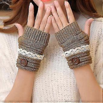 Cute Lace Winter Ladies Hand Warm Warmer Knitted Fingerless Mitten Half Thumb Hole Gloves Light Grey3setmulti-color