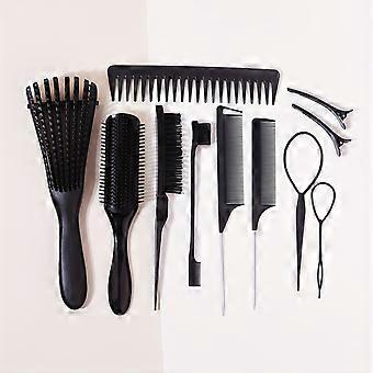 11 Pcs Hair Styling Comb Set, Classic 9-Row Brush, Edge Brush, Tail Comb, Wide-Tooth Comb, Scissors and Clips, for Home and Salon Styling