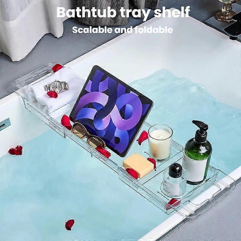 Extendable Foldable Bathtub Shelf Bathroom Storage Shelf Transparent