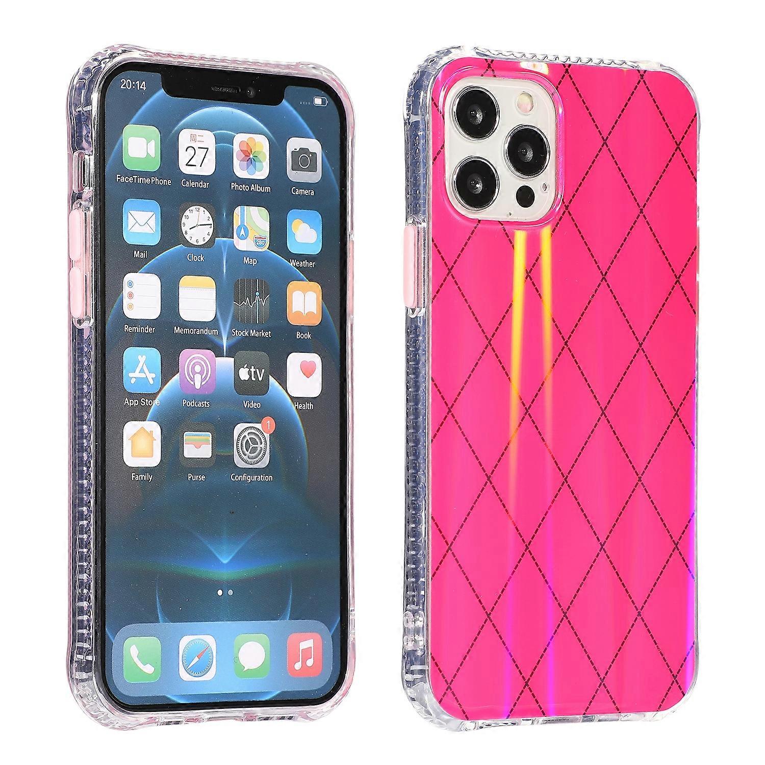 For Apple iPhone 12 / 12 Pro Shockproof TPU Pattern Protective Case Cover Rose Red