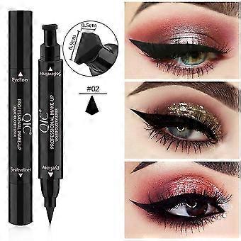 QIC Vloeibare Make-up Pen Waterdichte Zwarte Dubbele Hoofd Make-up Zegel Eyeliner