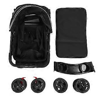 Foldable Pet Stroller for Medium Large Dogs Black, Breathable Mesh with 2-Way Zipper Canopy Detachable Food Tray and Cup Holder Travel Stroller