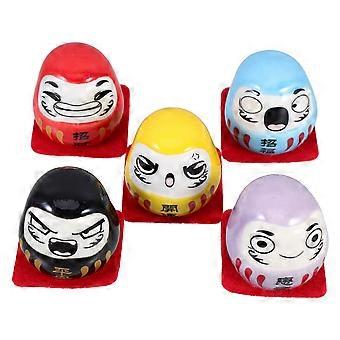 5PCS Daruma Boneca Japonesa Tradicional Cerâmica Figurinhas Zen Decor Miniatura Fortuna Estátuas de Gato para Riqueza e Sorte para Decoração de Mesa e Interior de Carro