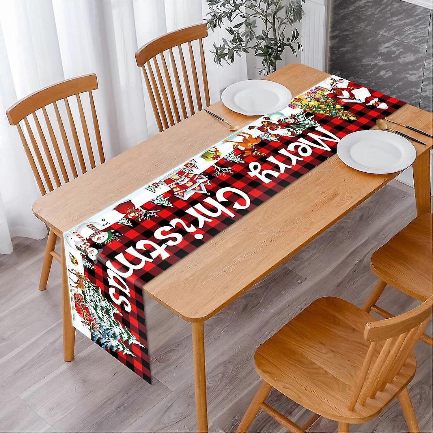 Merry Christmas Table Runner - Red & Black Plaid