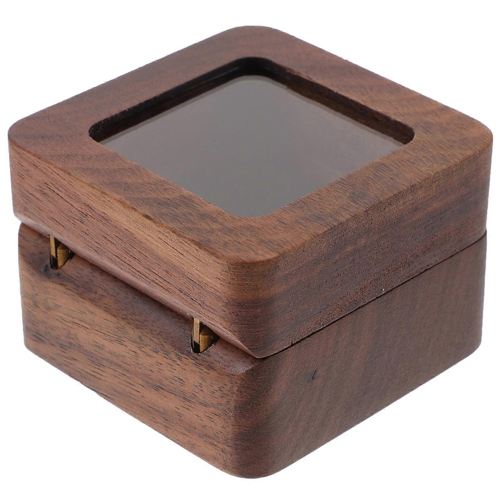 Square Double Ring Box Wooden Ring Holder for Wedding Ceremony