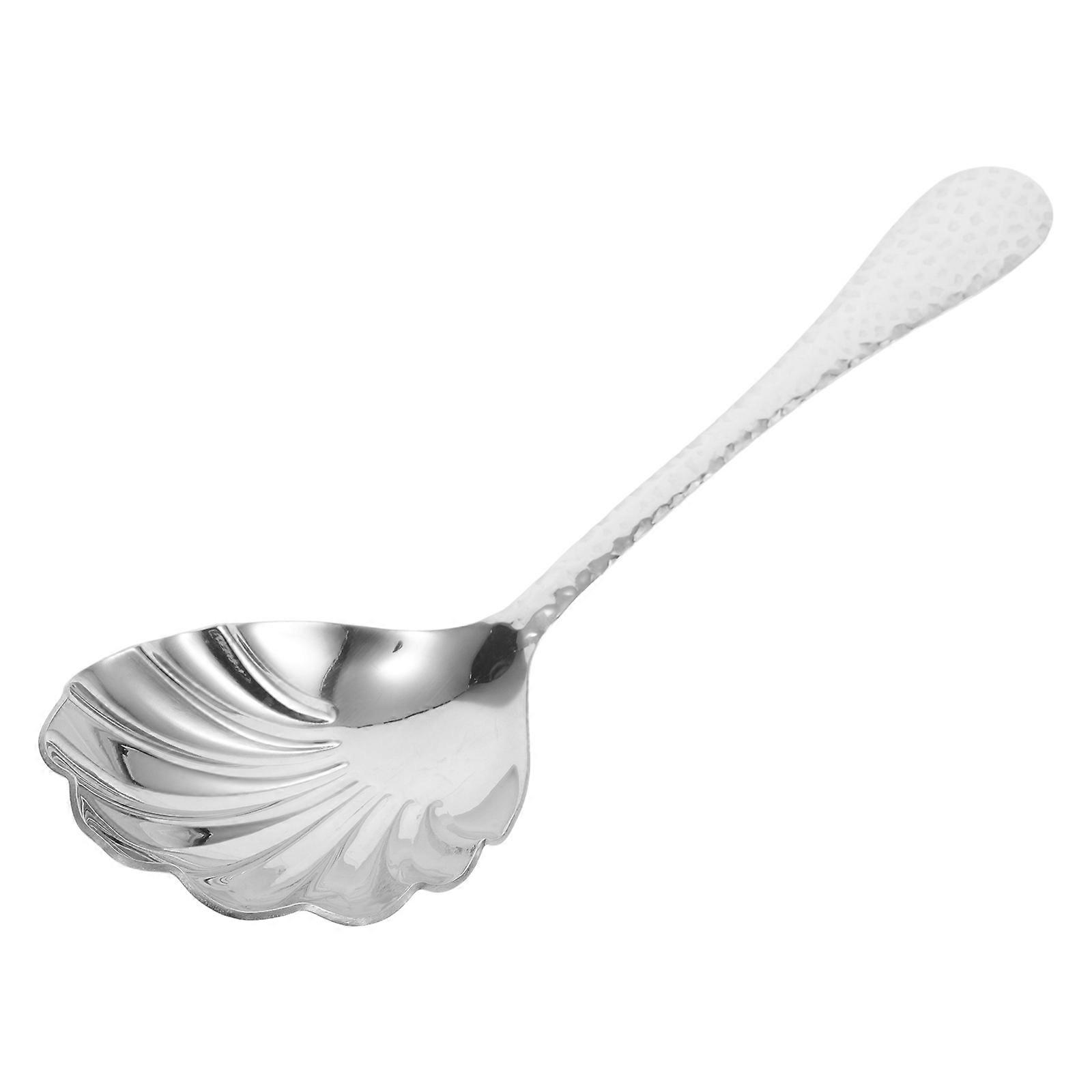 Silver Stainless Steel Spoon for Serving with Decorative Hammered Flatware