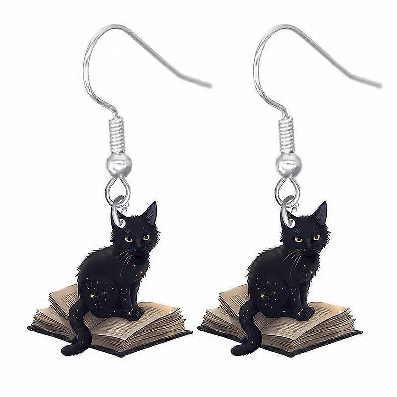 1pair Acrylic Dangle Earrings Cat Shape 35x33mm