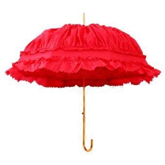 Red Lace Parasol for Wedding, Vintage Lace Umbrella with Romantic Lace Design and Waterproof Fabric
