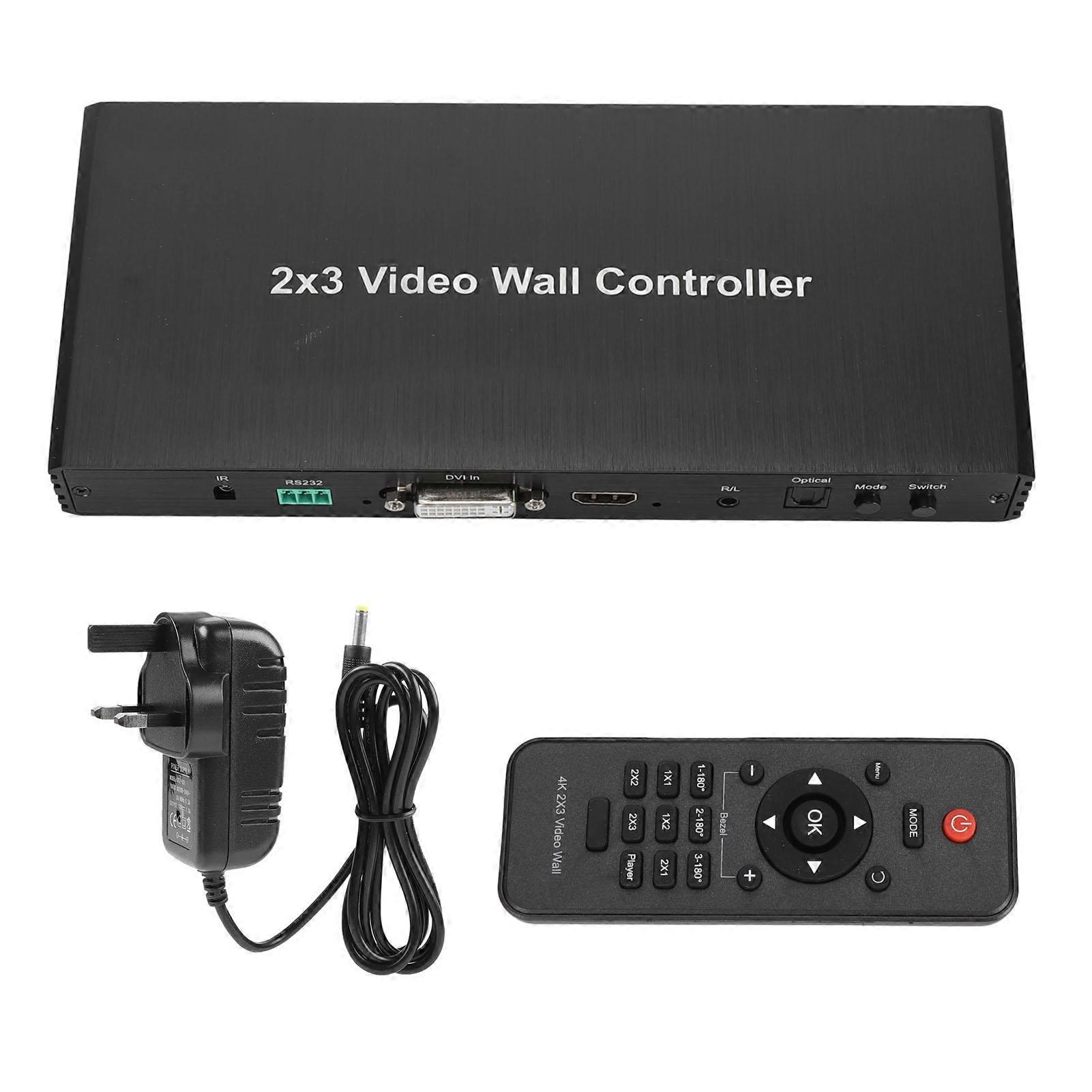 2x3 Video Wall Controller HD Multimedia Interface DVI RS232 Input 1080P HD Seamless Splicing Professional Processor 100240V UK Plug