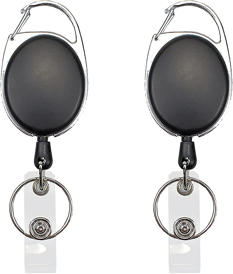 Badge Holder Clip Retractable Reel With Key Ring For Id Card Belt Attachmentblack2 Pcs 
