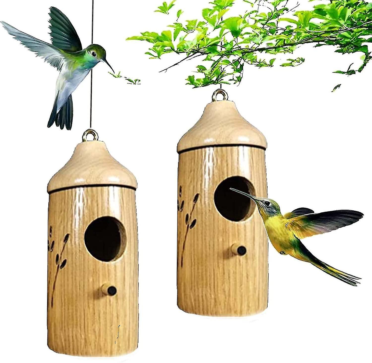 2PCS Hummingbird House 2022 New for Outside Wooden Hanging Hummingbird Houses Garden Decor