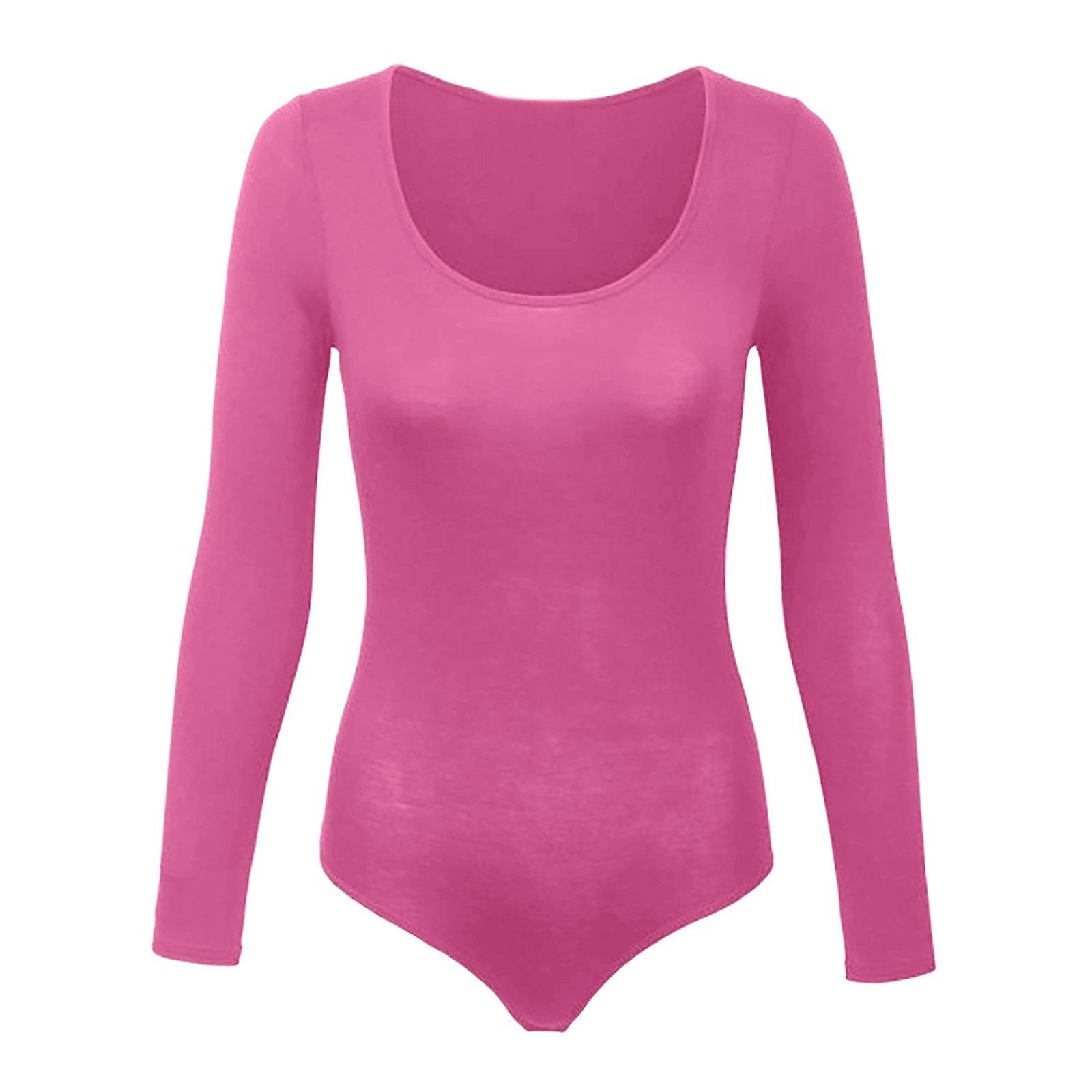 Kvinner Crew Neck Long Sleeve Bodysuit, Double Lined, Buttery Soft, Essential Basic Top