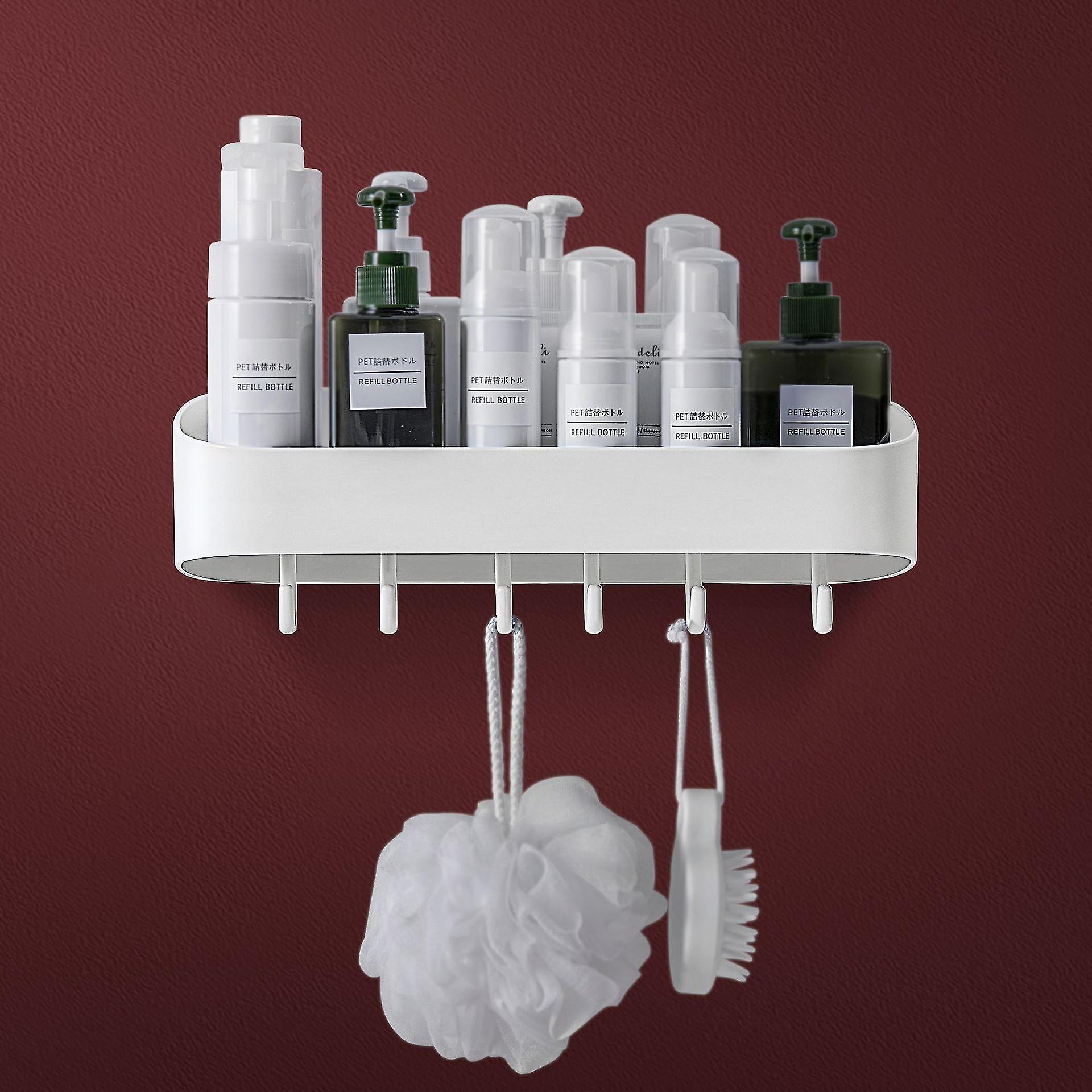 Suction cup shower holder with 4 hooks a second door - removable and reusable hanging shower holder - no hole shower holder - plastic shower holder ab