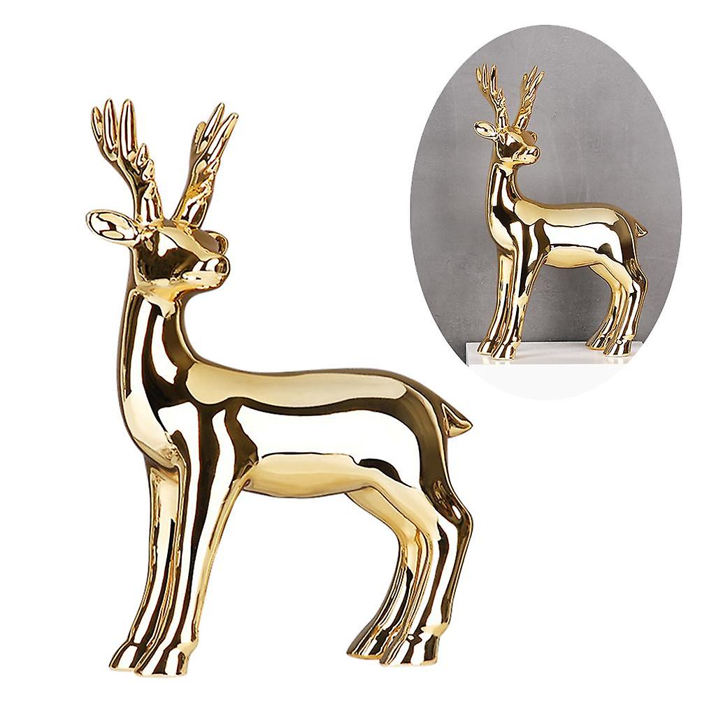 Freestanding Reindeer Figurine Deer Statue Animal Sculpture Home Gold