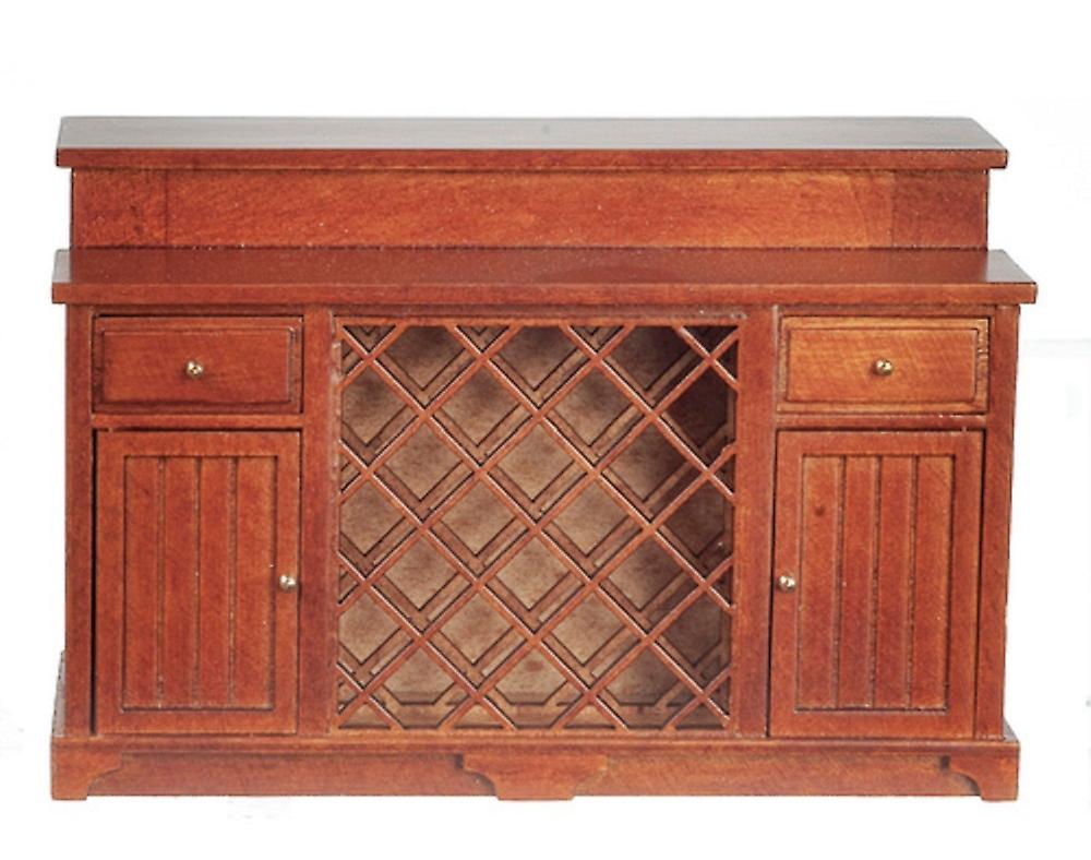Dolls House Walnut Breakfast Bar Kitchen Island Unit Wine Cabinet Jbm Furniture